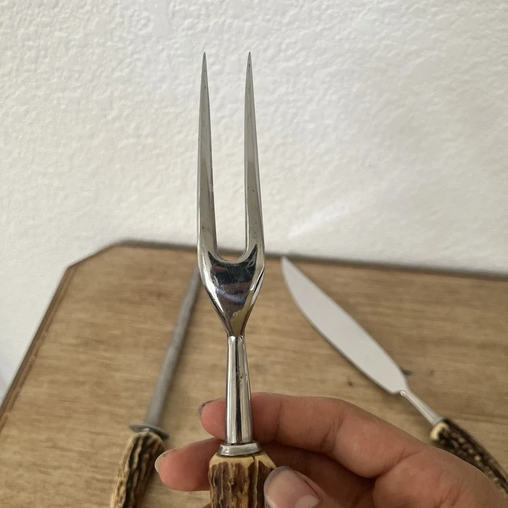 Vintage Anton Wingen Jr Stag Carving Set Knife Fork Steel Solingen Read!